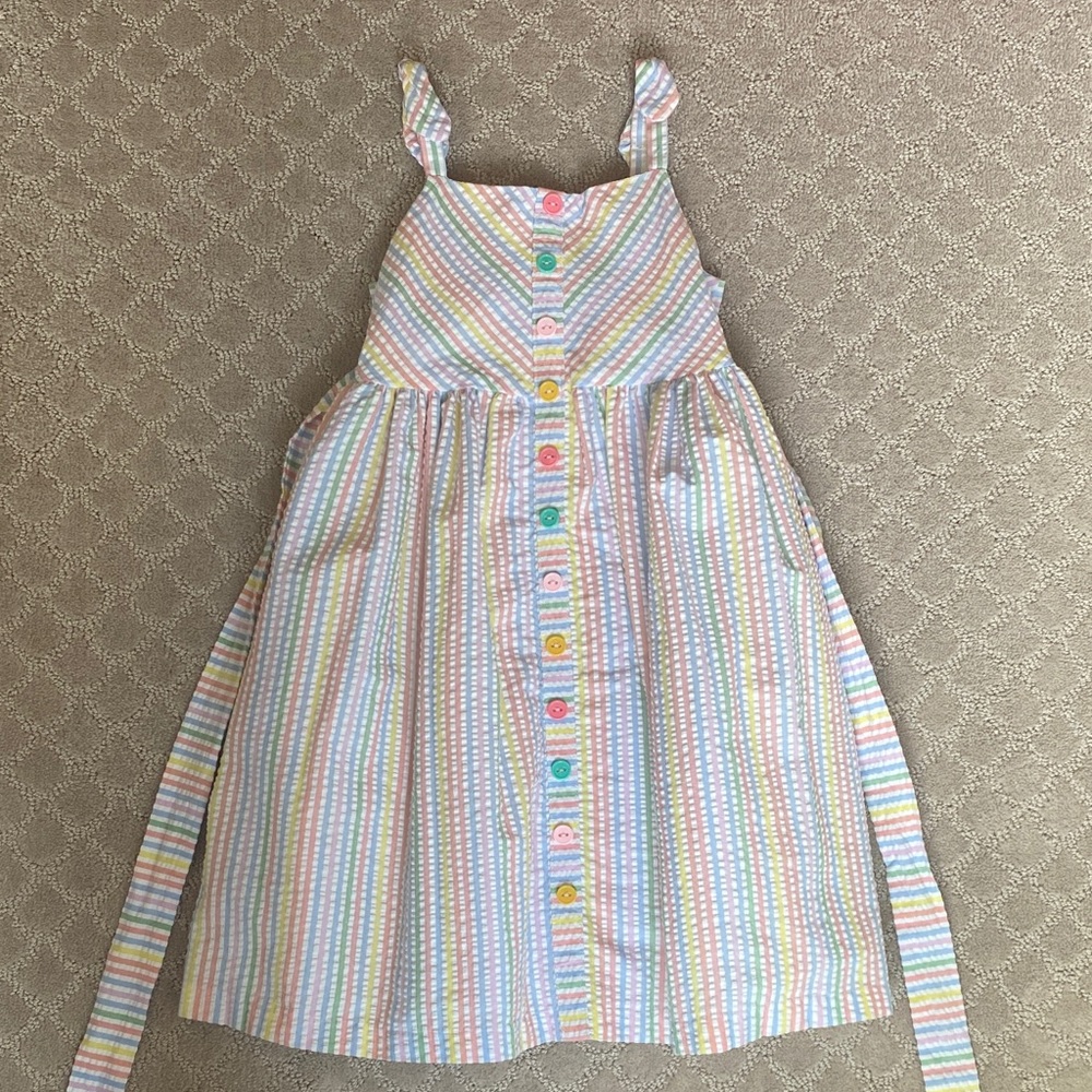 Girls Pastel Seersucker Stripe Button-Front Sundress